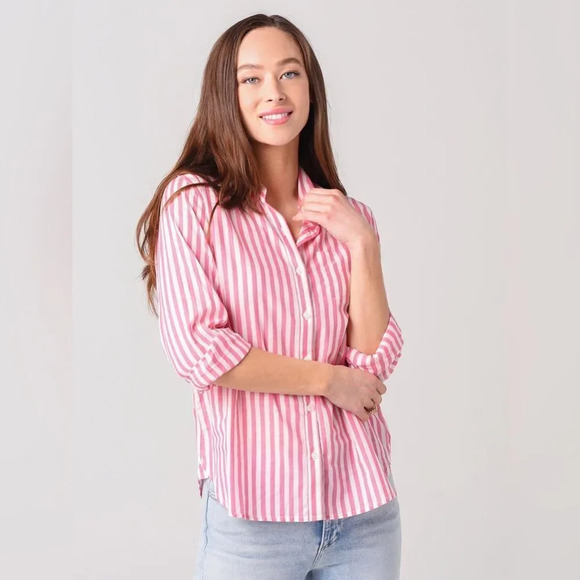 THE SHIRT ROCHELLE BEHRENS Pink Striped Button Down - Picture 1 of 10